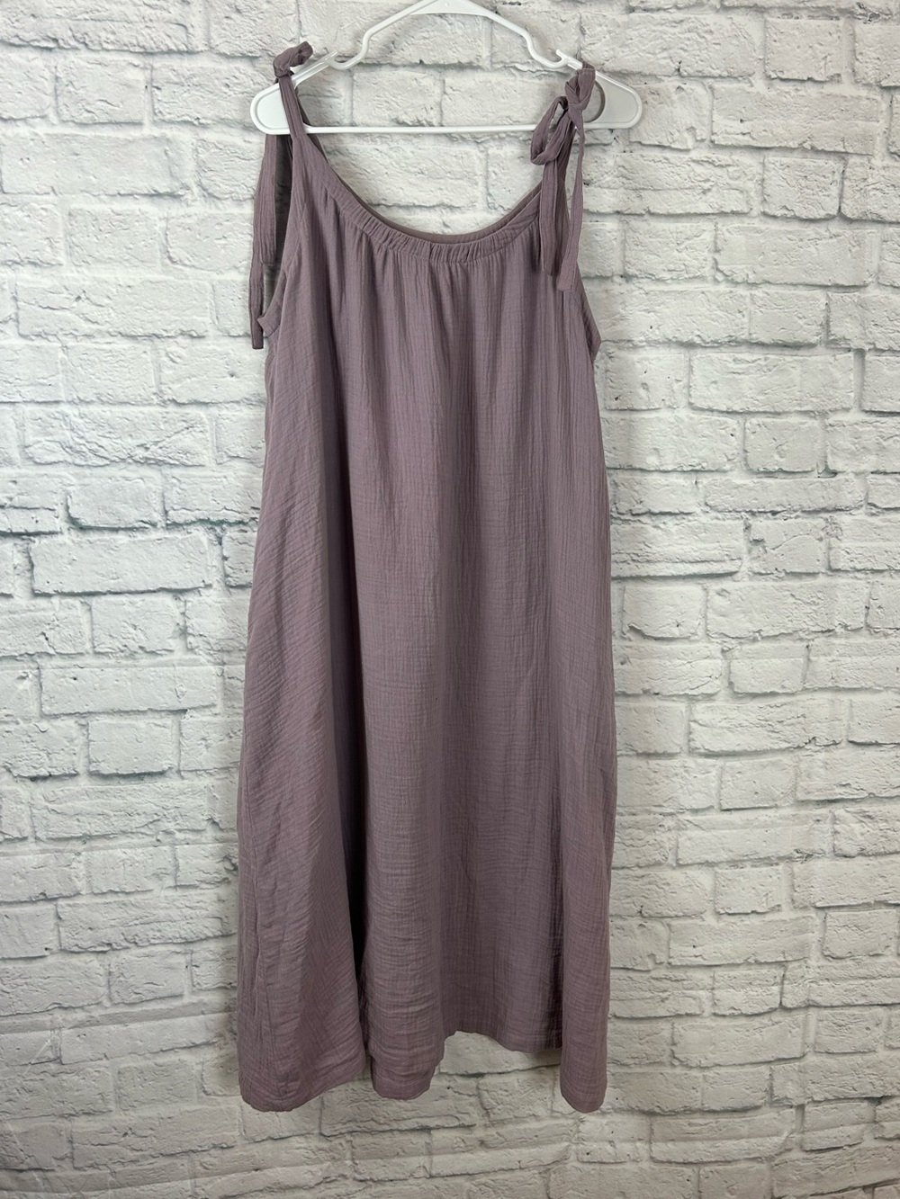 Grade & Gather Large Mauve Gauze Cotton Maxi Dress Tie Strap Pockets